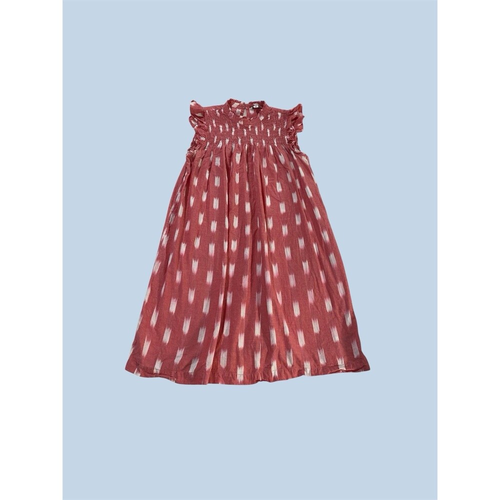 Crown & Ivy Women M Mini Dress Coral Cotton Ikat Boho Preppy Flutter Sleeves Y2K